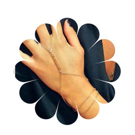 Yheakne Boho Layered Finger Bracelet Gold Slave Bracelet Vintage Ring Wrist Bracelet Personlized Ring Chain Bracelet Hand Chain Jewellery for Women and Girls Gifts, Metal