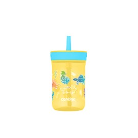 Contigo Leighton Kids Plastic Water Bottle, 14oz Spill-Proof Tumbler with Straw for Kids, Dishwasher Safe, Pineapple/Dinos