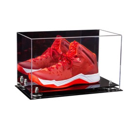 Better Display Cases Acrylic Large Shoe Display Case for Basketball Shoe Soccer Cleat Football Cleat with Silver Risers and Mirror (A013-SR)