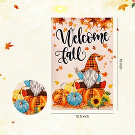 UgyDuky Fall Thanksgiving Garden Flag 14x18Inch Thanksgiving Welcome Yard Flag Decorative Pumpkins Maple Leaves Fall Flag Double Sided Burlap Welcome Fall Autumn Yard Sign for Home Farmhouse Decor