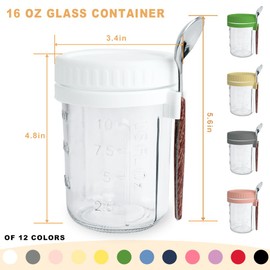 SUROQUE Overnight Oats Containers with Lids and Spoons - 6 Pack 16oz Glass Mason Jars, Leakproof Meal Prep Storage