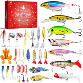 Fishing Advent Calendar 2024, Fishing Lures Kit Including Crankbaits, Spinnerbaits, Plastic Worms, Jigs - for Bass, Trout, Salmon Fishing Gear Advent Calendar for Kids, Starter, Fishing Gifts for Men