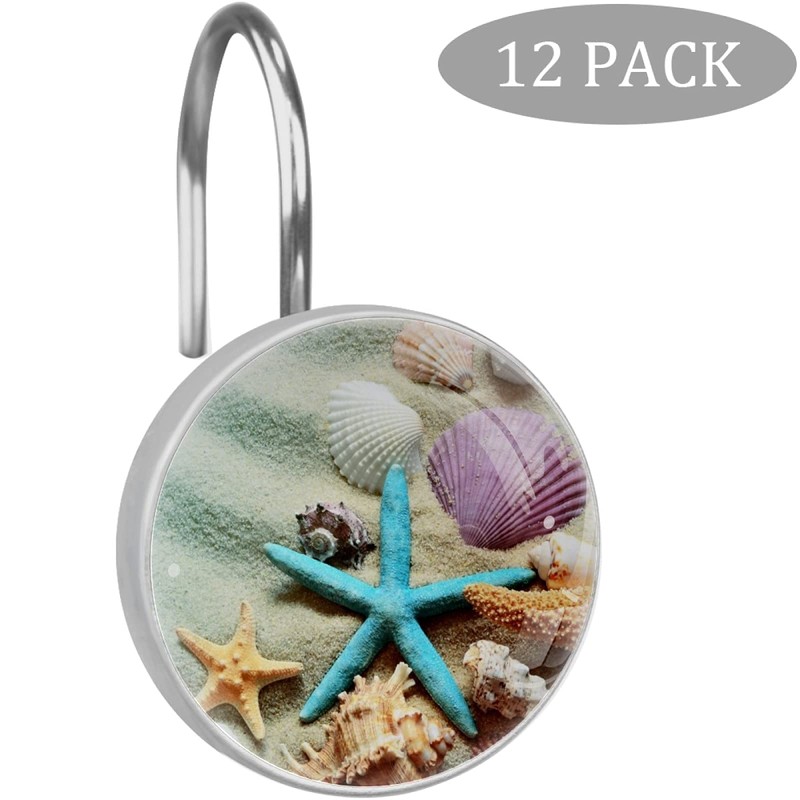 C.IOPMNU 12pcs Seashell Shower Curtain Hooks, Ocean Theme Decorative Shower