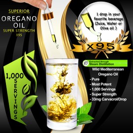 Organic Oregano Oil Drops - 1,000 Servings, 12 Month Supply, Wild Oil of Oregano 9X Carvacrol, Immune & Digestive Support, Non-GMO, Food Grade Herbal Supplement, Alternative to oil of Oregano Tincture