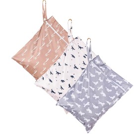 KKTAPOS 3pcs/set Wet Dry Bags for Baby Cloth Diapers - Waterproof Reusable Washable Travel Bags, Gym Bag, Pool, Daycare Soiled Baby Items Yoga Gym Bag for Swimsuits & Wet Clothes (Animal)