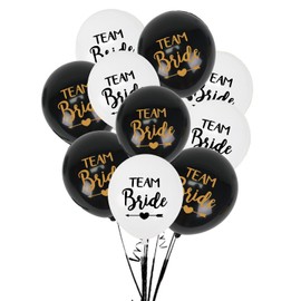 Team Bride Balloons - Pack of 10 Bridal Party Decorations Hen Do Black Gold White