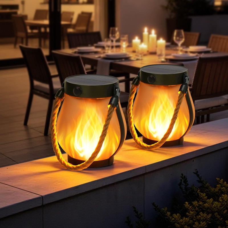 Idealife Solar Outdoor Lanterns with Realistic Flickering Flame,2 Pack