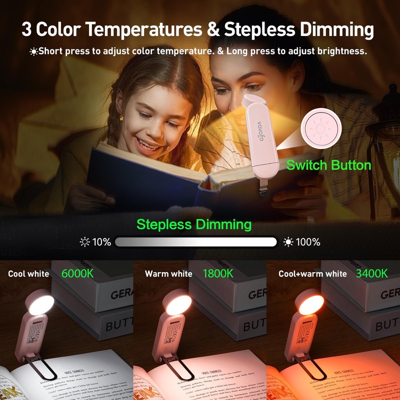 VAVOFO USB Rechargeable Book Light, Blue Lighting Blocking, Amber Light