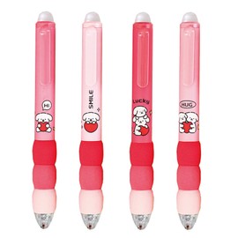 MOZXIRZ 4 Pcs Erasable Gel Pens Cartoon Retractable Cute Pink With Soft Grip 0.5mm Black Ink for Office School Women Girls Boys (Black Ink-Pink)