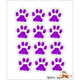 Sticker Tiger Small PURPLE Paw Prints Sheet of 12 - Window Bumper Laptop Sticker