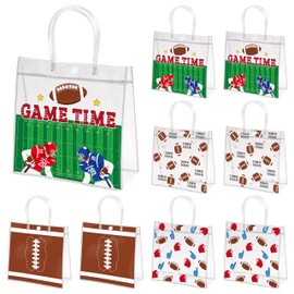 H1vojoxo Football Bags Party Favor - 24pcs Football Clear PVC Gift Bags with Handles Reusable Rugby Sports Goodie Bag for kids Rugby Tote Bag for Snack Large Candy Treat Ball Themed Party Favor