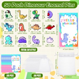 Siifert 50 Sets Dinosaur Enamel Pins Gifts Bulk Back to School Gift Backpacks Kawaii Enamel Brooches Dinosaur Lapel Pins Set Cartoon Badge