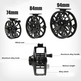 Fly Fishing Reels Aluminium Alloy Fly Reel Fishing Reels for Trout Bass Carp - Size # 84 mm (Black)