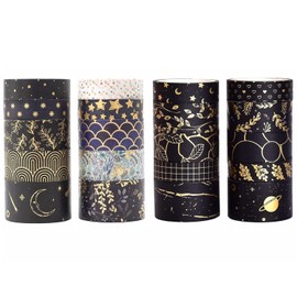 Washi Tape Set, 20 rollos de cinta adhesiva decorativa con estampado dorado para manualidades, diarios, agendas, álbumes de recortes, tarjetas y envoltorios (Style 3)