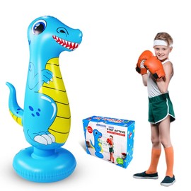 Punching Bag for Kids 47" Inflatable Dinosaur Bop Bag Free Standing Boxing Bag for Immediate Bounce Back Heavy Punching Bag for Practicing Karate,Taekwondo,De-Stress Boxing Bag for Boy/Girl (Blue)