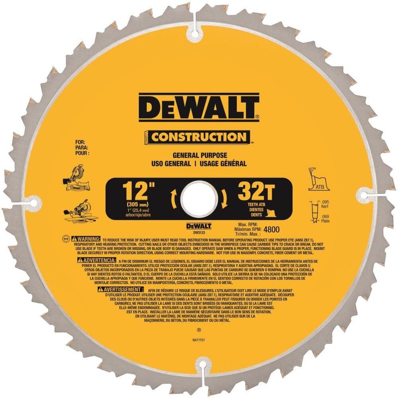 DEWALT 12-Inch Miter Saw Blade, Crosscutting, Tungsten Carbide, 80-Tooth and