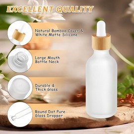 DMuuuDM 24 Pack 2 oz Frosted Glass Dropper Bottle,Empty Round Boston Travel Bottles With Eye Droppers,Natural Bamboo Dropper Cap for Essential Oils, Tinctures & Perfume,Facial Serums,Massage Oils