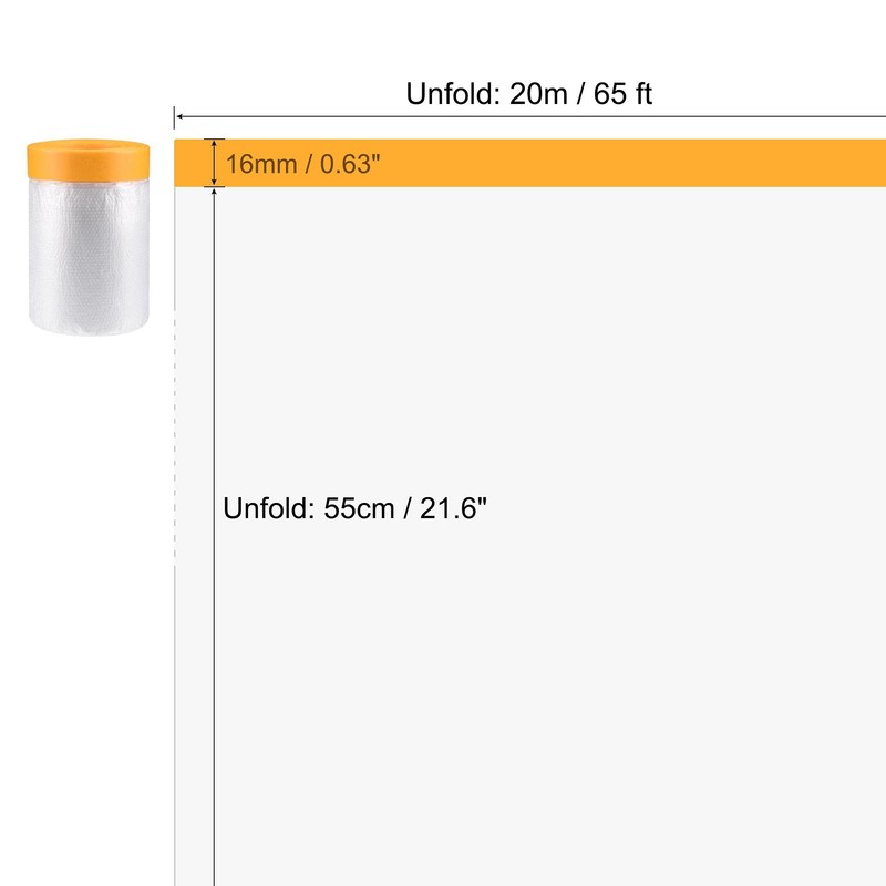 sourcing map Pre-Taped Masking Film, 11.8 in x 65 Ft,