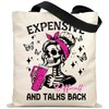LOCKASEN Canvas Tote Bag Aesthetic for Women, Cute Tote Bag with Zipper Pocket, Heavy Duty Reusable Shopping Bags for Grocery, 09-sassy Skeleton, Medium