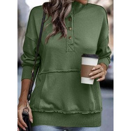 SHEWIN Oversized Sweatshirt for Women Loose Fit Casual V Neck Pullover Sweatshirts Lightweight Fall Long Sleeve Tops for Women 2025,US 16-18(XL),Olive Green