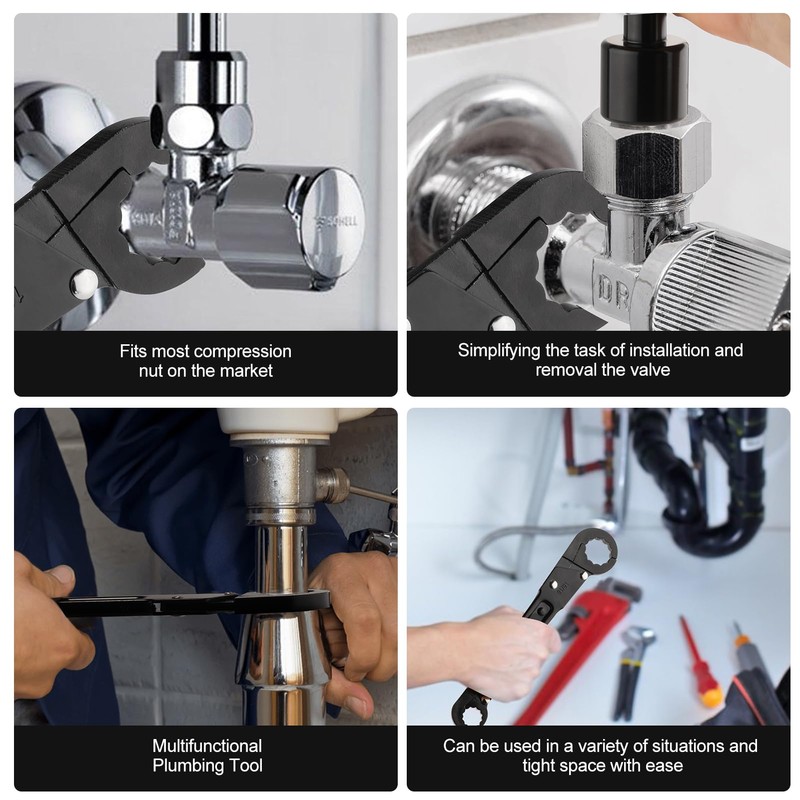 Trvoxviq Plumbing Tools Angle Stop Wrench Kit, Adjustable Plumber Wrench