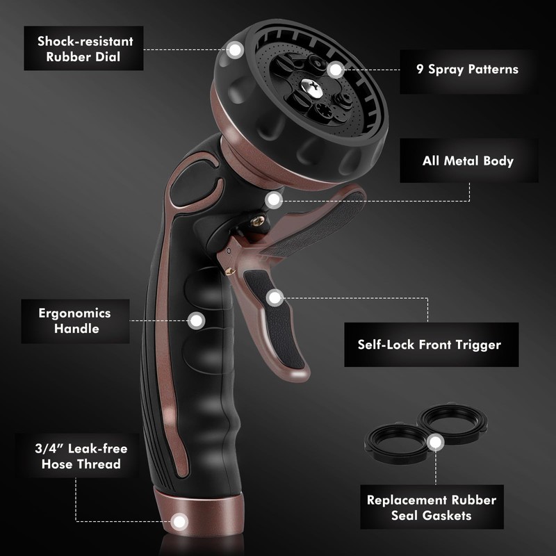 RESTMO Hose Nozzle with Easy Self-Lock Trigger, Heavy Duty Water