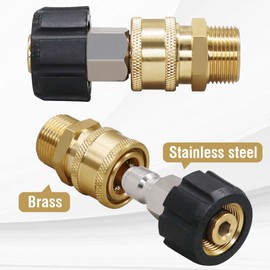Napredak Pressure Washer Quick Connect Fitting, M22-15mm to 3/8 inch Power Adapter for Water Hose/Gun, Brass Male Thread Socket and Stainless Steel Plug kit