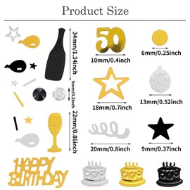 WEIKA 50th Birthday Confetti 50 Confetti Party for Table Metallic Foil Table Scatter Decoration Birthday Centerpieces for Party DIY Arts Crafting Supplies, Gold Black and Silver