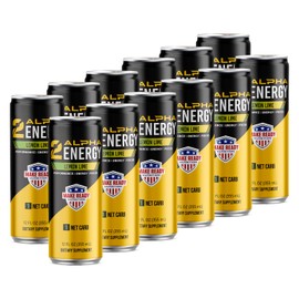 Make Ready Nutrition 2Alpha Energy - Lemon Lime, 150mg Caffeine, Alpha-GPC, L-Theanine, Red Korean Ginseng, Zero Sugar, Low Carb - 12 fl oz (12 Pack)