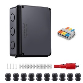 Surface-Mounted Junction Box, 150 x 110 x 70 mm Junction Box, Black IP65 Junction Box, Diameter 6-12 mm with Terminal and Mounting Accessories, for Basement, Garages