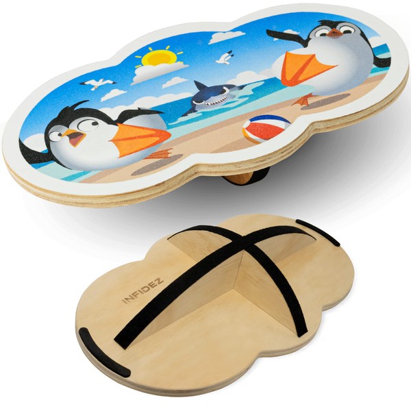 INFIDEZ 360 Degree Rotation Cute Penguin Wooden Balance Board Kids