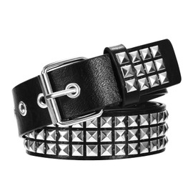 Newellsail Rivet Belt Skirt Rivets Belt PU Leather Punk Belt with Bright Pyramid Rivets for Men and Women Gothic Clothing Accessories (Black), black