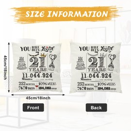 Yontree 21st Birthday Gift for Girls and Boys, 45x45 CM 21st Birthday Cushion Cover Double-Sided Throw Pillow Cover Cushion Case 21st Birthday Decorations 21 Year Old Birthday Present