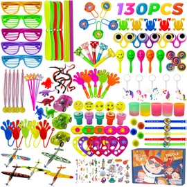 Pack of 130 Party Bags Children's Birthday Party Favours, Give Aways Pinata Party Favour Small Toy Set for Children, Gift Bags Treasure Chest Small Gifts Bouncy Balls Girls Boys Gift
