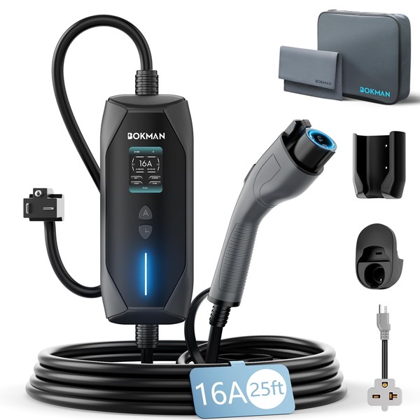 bokman Level 2 EV Charger, 16Amp 120V-240V, Portable Level 1/2