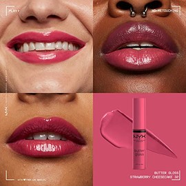 NYX PROFESSIONAL MAKEUP Butter Gloss - Brillo de labios antiadherente, tarta de queso de fresa (rosa cálido)