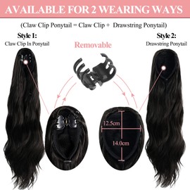 Ponytail Extensions Claw Clip Curly Wavy Ponytail Extension Black Highlights 20 Inch Long Wave Drawstring Ponytail Hairpiece Organique Synthetic Body Curled Pony Tail for Black Women Girls(5.82OZ)…