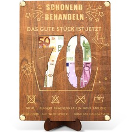 70th Birthday Money Gifts Wooden Birthday 20 x 15 cm with Stand and Greeting Card, 70th Birthday Money Gifts Packaging, Funny Gifts for 70th Birthday Man Woman