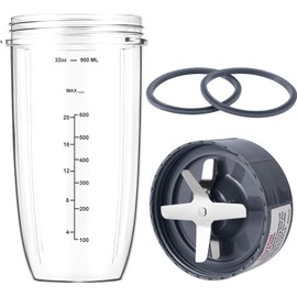 4-Piece Blender Cup and Blade Replacement Parts 32oz Cup and Extractor Blade and 2 Rubber Gaskets Compatible with NutriBullet High-Speed Blender/Mixer System 600W/900W Series