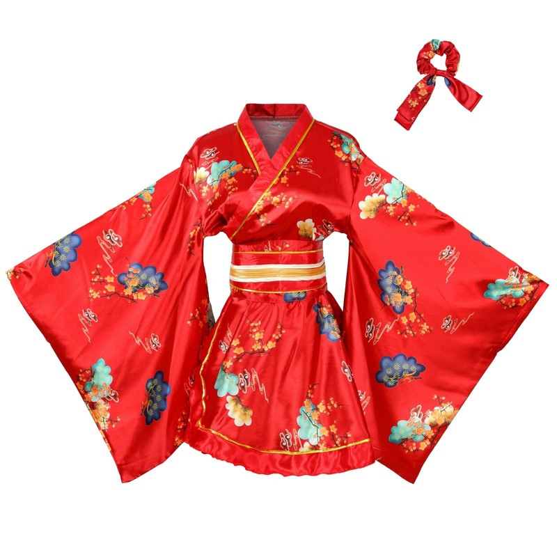 ASWTZ Women's Japanese Kimono Costume Traditional Geisha Short Robe Anime