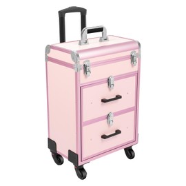 TFCFL Rolling Makeup Train Case, 3 Tier Professional Cosmetic Organizer Makeup Traveling Case with Lock, load-bearing 110.3 lbs, for Beauty Personal Care (Pink)