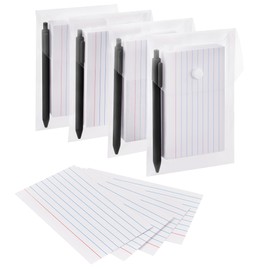 NEEWAY Heavyweight Ruled Index Cards 3x5, 200 Count White Note Cards Lined with 4 Pack Plastic Envelopes and 4 Pack Gel Pens, Flash Cards for Studying, Recipe Cards