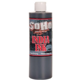SoHo Urban Artist India Ink - Fast-Drying India Ink Ideal for Drawing, Sumi-E, Calligraphy and More! - 16 oz Bottle