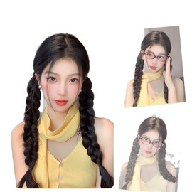 Qiubaoll Twin Tail Wig, Set of 2, 19.7 inches (50 cm), Curly Hair, Fluffy, Cute, Ponytail Wig, Everyday Fashion, Lady (Brown Black)