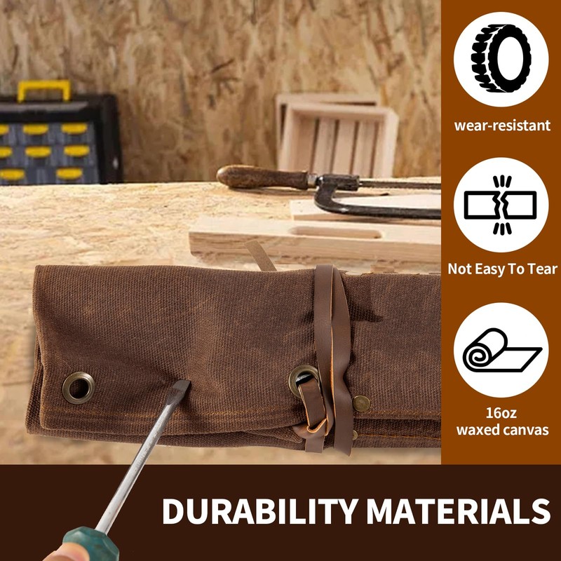 Baizoy Chisel Roll,6 Pockets Roll Up Tool Pouch,Waxed Canvas Small