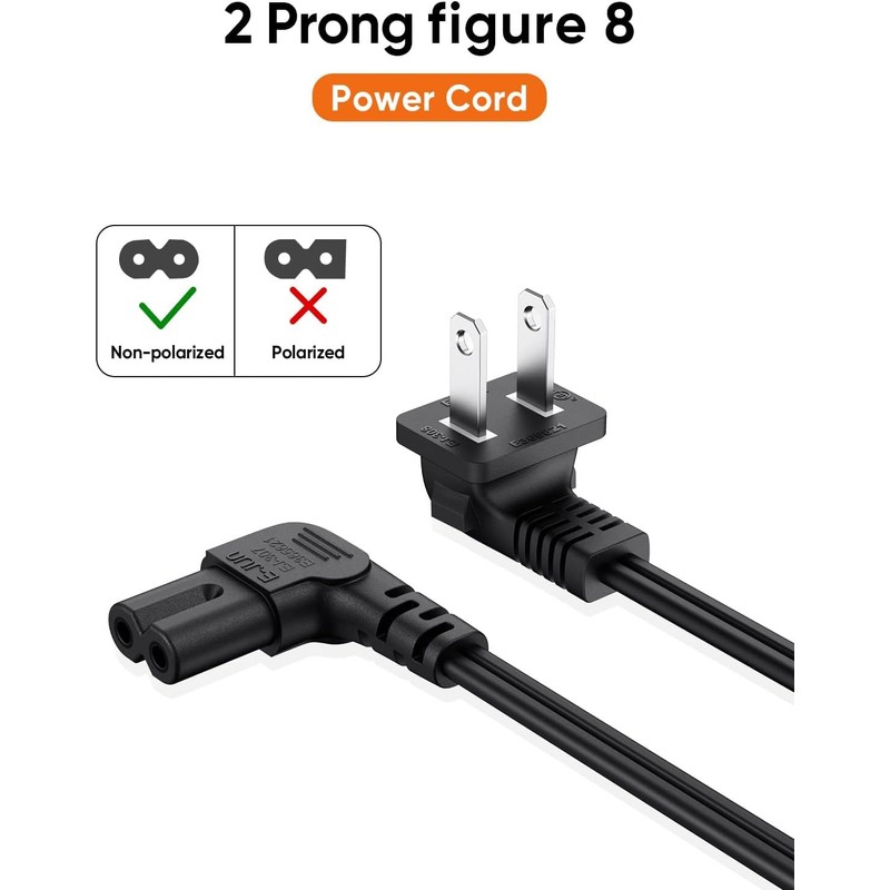 CableCreation 6 Feet 18 AWG Angled 2-Slot Non-Polarized Angle Power