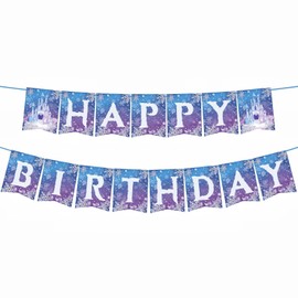 Striscione per festa compleanno con fiocco di neve congelato, decorazioni invernali e buon compleanno, per il paese delle meraviglie invernale, forniture per festa