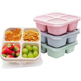 Luriseminger 4 Pack Bento Lunch Box,4 Compartment Snack Containers,Divided Snack Box,Meal Prep Lunch Containers for Kids/Toddle/Adults,Food Storage Containers for School, Work and Travel