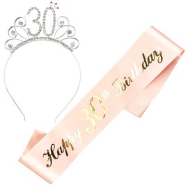 JKJF Happy 30th Birthday Sash 30 Birthday Crystal Tiara Rhinestone Crown Headband for Women Birthday Gift Birthday Decoration Party Accessories - Rose Gold 2 PCS