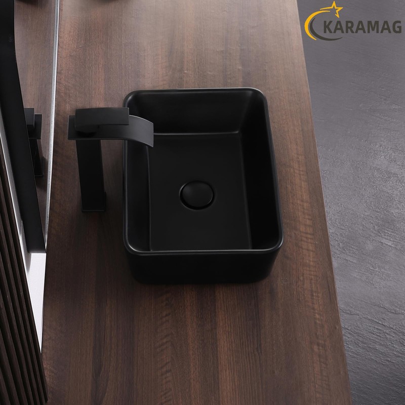 KARAMAG Black Vessel Sink Rectangle 16"x12" Bathroom Sink Rectangular Modern